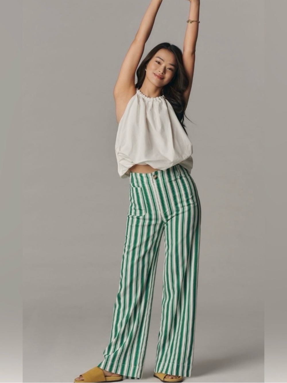 Anthropologie Maeve Colette Green Stripe 29 Full Length